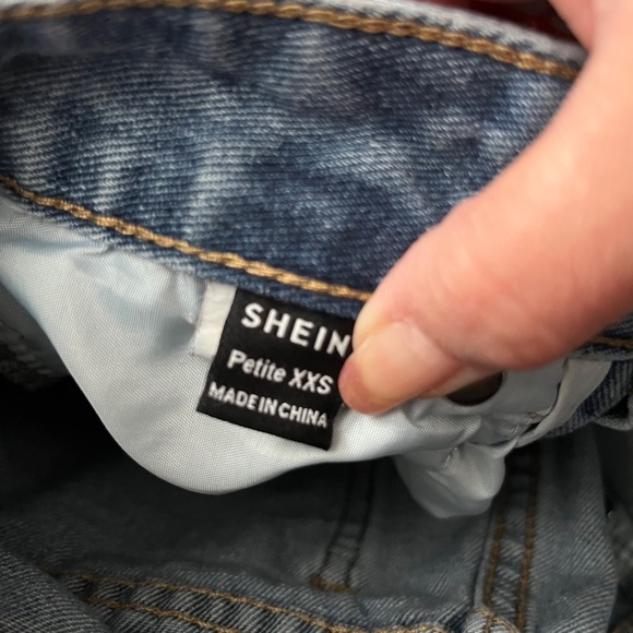 SHEIN PETITE Ripped Frayed Cut Out Straight Leg Jeans Blue Dark Wash sz. XXS - Picture 5 of 6